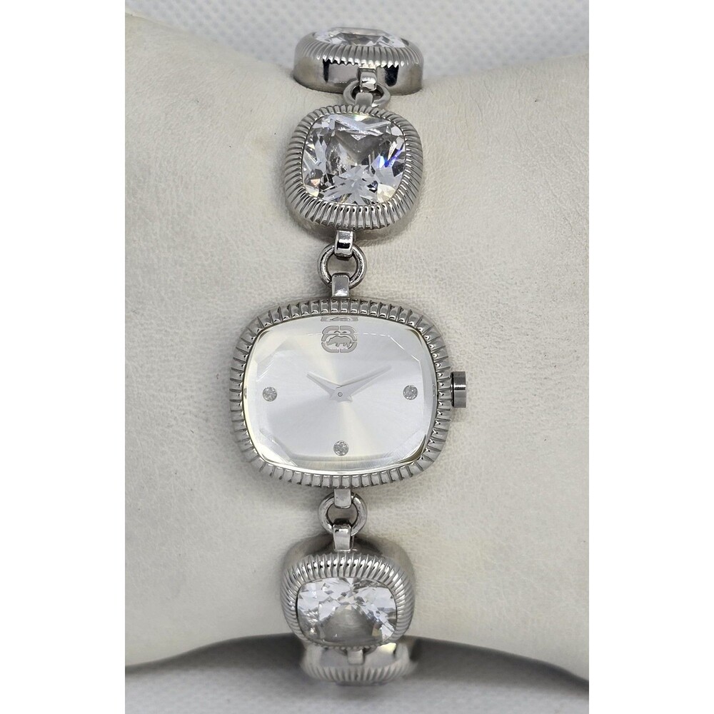 Women's Ecko Unltd Rectangle Silver Tone Crystal Rhinestone Bracelet Watch 04 - Picture 5 of 10
